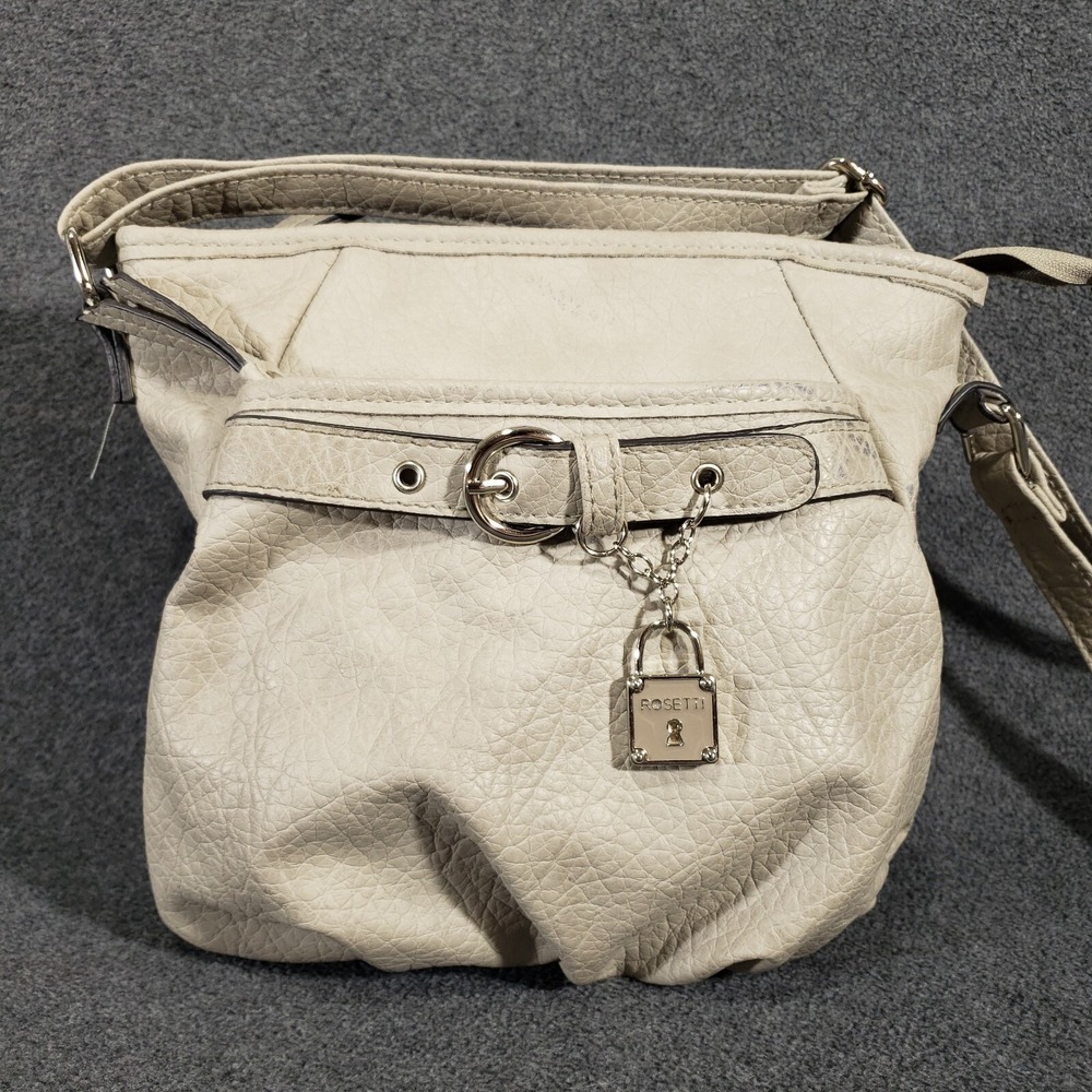 Rosetti Crossbody Bag Gray Small  10" Adjustable Decorative Lock External Pocket